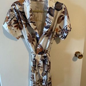 Floral dress with tie belt.